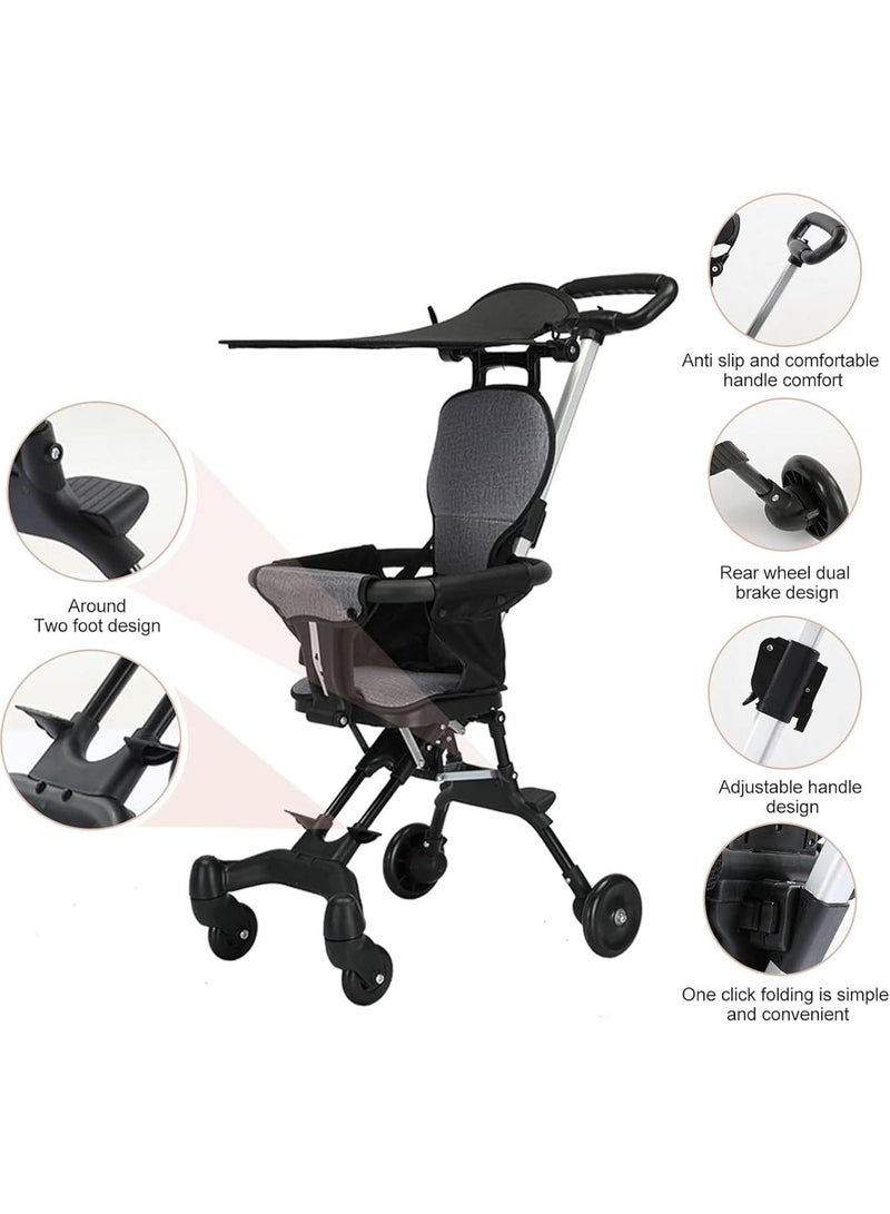 Compact baby stroller, lightweight travel stroller with adjustable handles and backrest, folds with one hand, for in-flight storage, shopping, walking and travel - Image 2